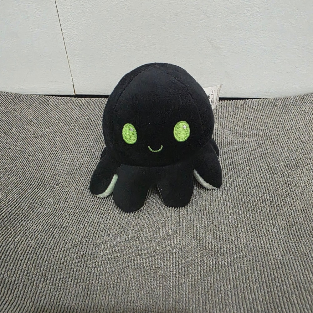 TeeTurtle Reversible Hypnotic Octopus Plushie Black Glow Green Happy Angry New
